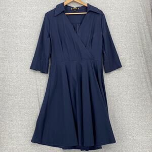 Miusol Dress Womens Extra Large Blue Faux Wrap 3/4 Button Sleeve Ruched Swing